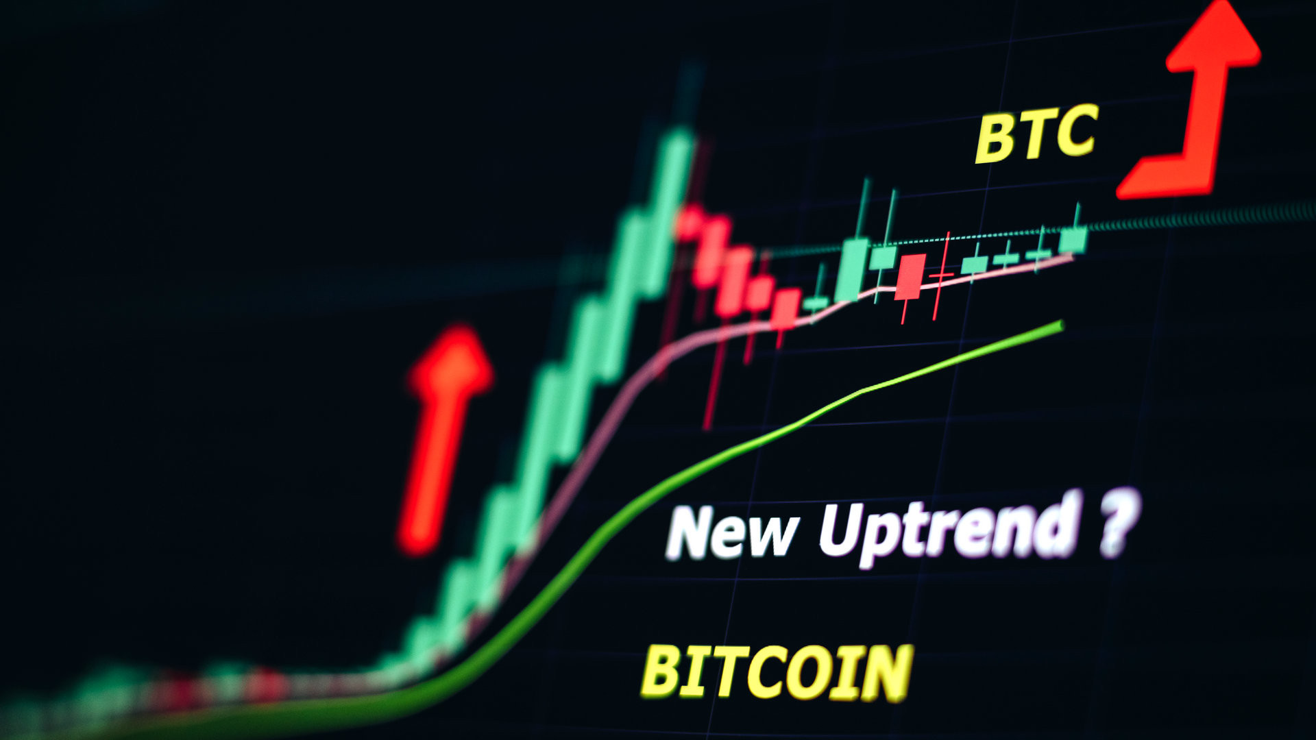 BTC stock investment graph with candlesticks. Uptrend movement after halving. Bitcoin Price Forecast and Longterm Prediction graph screen