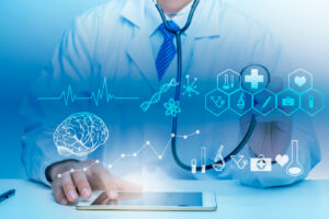 Close up of Doctor is showing medical analytics data, Medical technology concept