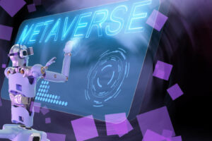 Robot metaverse VR avatar reality game virtual reality of people blockchain technology investment, business lifestyle virtual reality vr world connection cyber avatar metaverse people 2022 3D RENDER