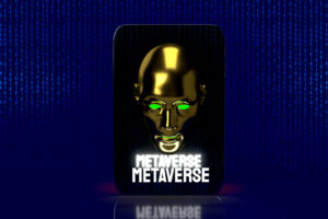 The human head and table for metaverse concept 3d rendering