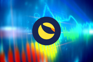 3d illustration of a colorful business line chart presented diagonally with a choppy index having soaring and plummeting periods in the blue background. The chart bars are orange, yellow and blue.