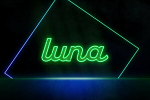 luna - terra ecosystem. neon inscription. blockchain and cryptocurrency concept in web 3.0 space