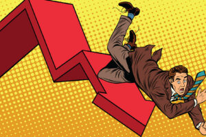 Business male financial collapse, fall and ruin pop art retro vector illustration