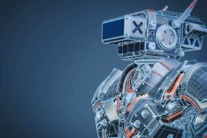 Future robot with metaverse digital cyber world technology.3d rendering